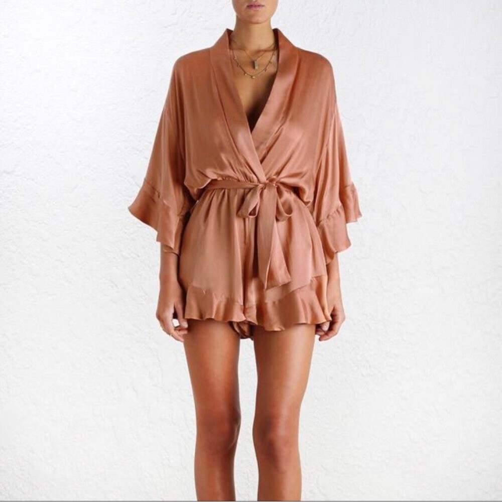 Zimmerman 100% Silk Wrap Ruffle Rose Top/ Robe Like New